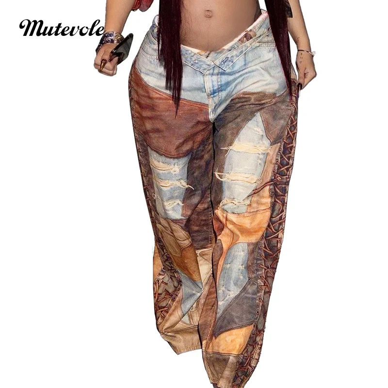 Mutevole femmes Graffiti imprimé pantalon à jambes larges mode Streetwear pantalon