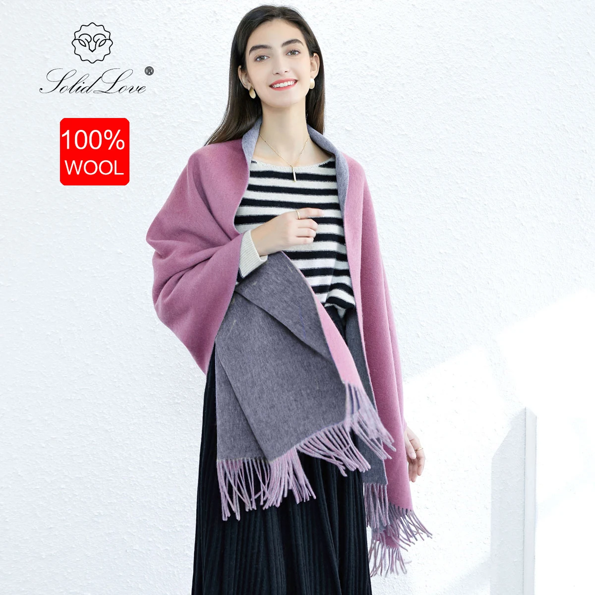 100% Lamb Wool Scarf Solid Color Plain Women Man Winter Warm Soft Neck Scarves Real Wool Shawl Brand 2023 Female Cashmere Scarf