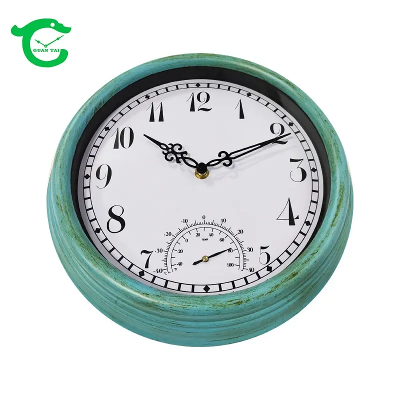 12-inch Waterproof Outdoor Garden Retro Thermometer Plastic Wall Clock for