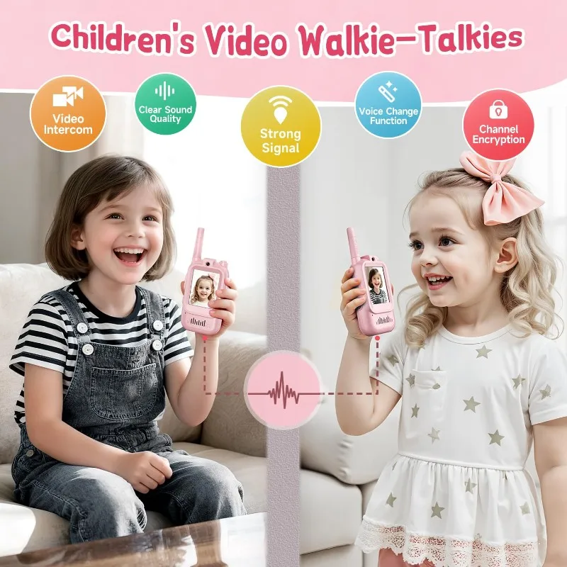 Video Walkie Talkies For Kids, Handheld Rechargeable Video Intercom Kids Walkies Talkies For Outside, Camping Pink