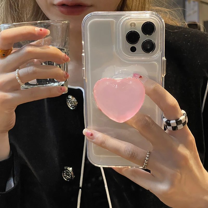 Cute Glass Love Heart Ring Holder Stand Case For iPhone 16 15 14 13 12 11 Pro Max XS X XR 7 Plus Transparent Silicone Soft Cover