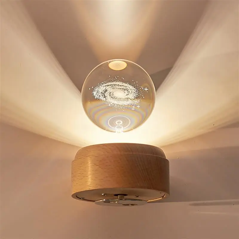 USB Rechargeable Music Night Light Rotary Crystal Music Box LED Projection Light Wooden Base Universe Moon Galaxy Earth Patterns