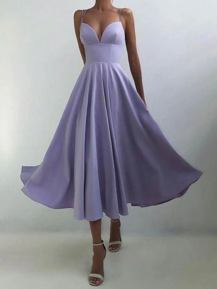 

Solid Elegant Temperament Wedding Party Vestidos Slim Waist Sling Evening Dresses Pleated Prom Cocktail Design Quinceanera Dress