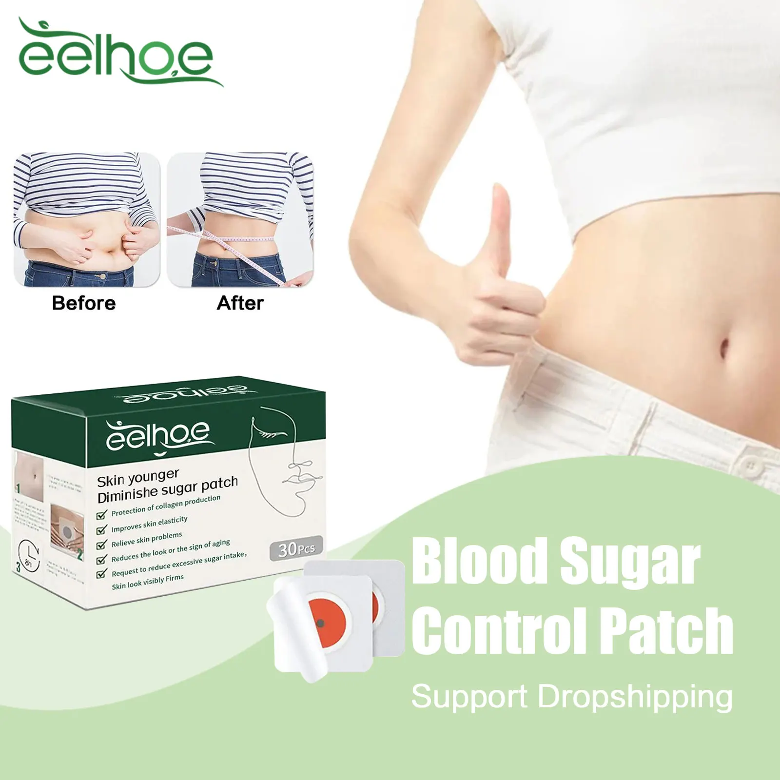 

EELHOE Blood Sugar Control Patch Lower Blood Glucose Stabilize Blood Sugar Level Eliminate Abdominal Obesity Detox Navel Sticker