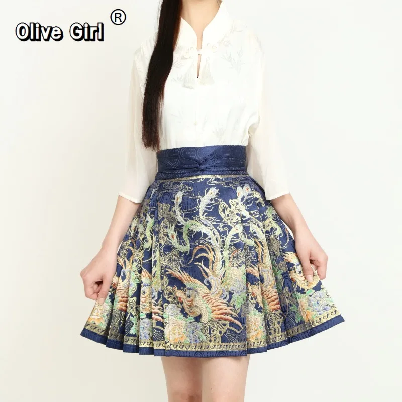 olivegirl-weaving-gold-makeup-flower-horse-face-skirt-short-skirt-retro-daily-high-waist-slimming-bright-spring-and-summer-hanfu