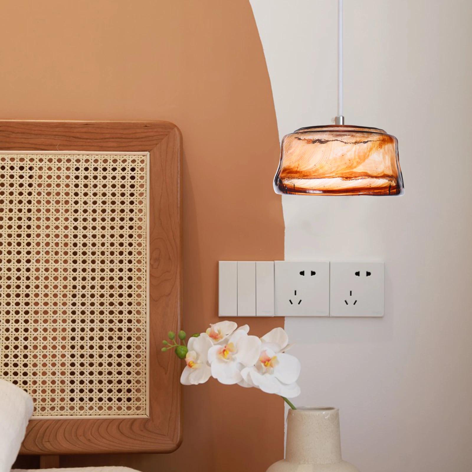 

Retro Vintage Amber Glass Pendant Lamp Shade Cylinder Design Bedside Light Glass Lamp Cover Replacement 35mm Hole Diameter