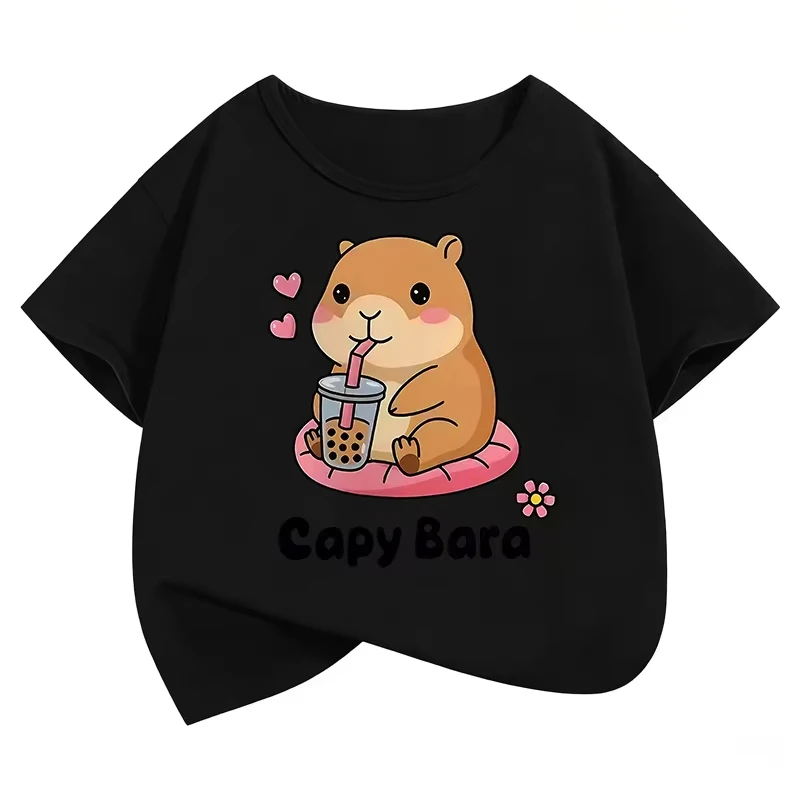 Summer Spring Short Sleeve Unisex Funny Capybara Animal Design T Shirts Kids Children's T-shirt Boys Girls Casual Top Tee Shirt