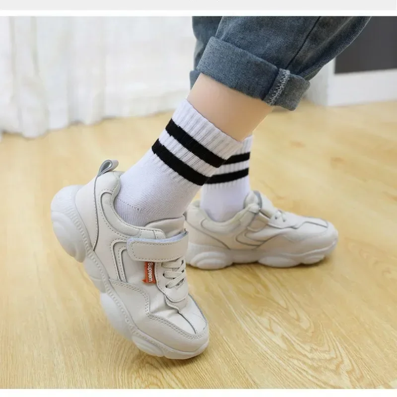 5 Pairs/ Lot Spring Autumn Striped Black White Gray College Style Striped Mid-calf Child's School Socks for Kids Girls and Boys