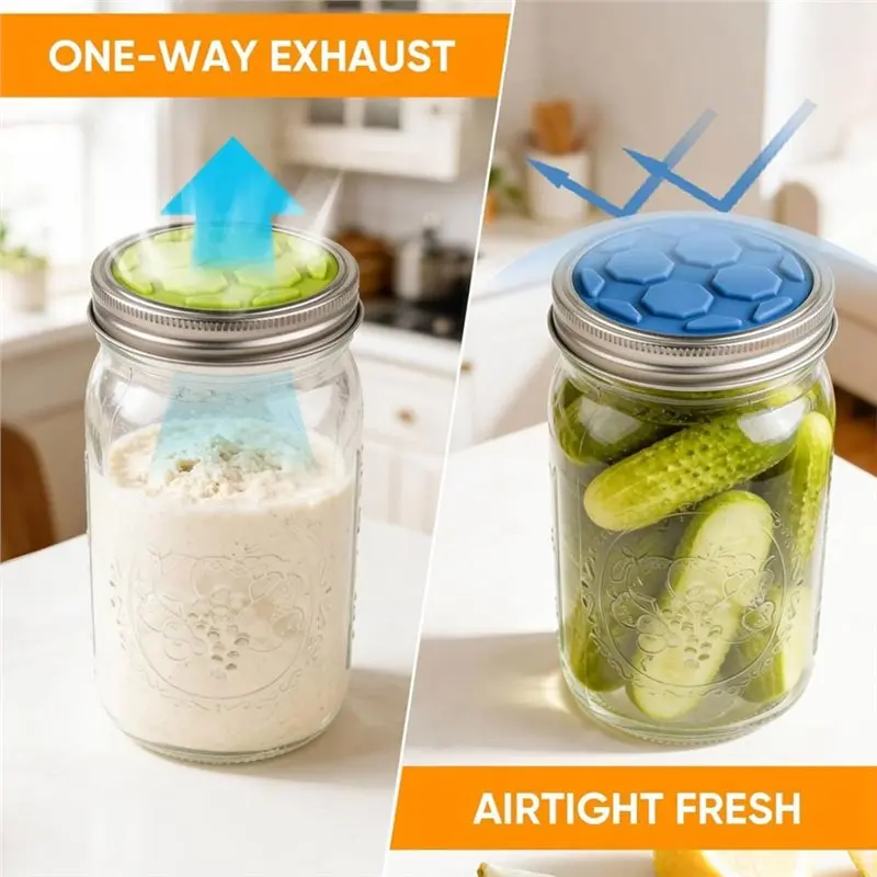 LUCKshopping For Wide Mouth Mason Jar Compatible 4PCS Silicone Fermentation Lids One-Way Airlock Valve, Self-Burping Design For