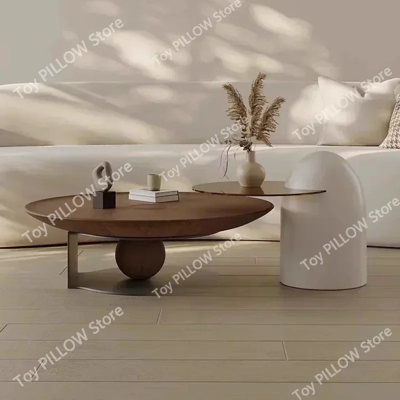 Italian coffee table luxury modern retro wooden living room  cabinet circular metal frame leg countertop center