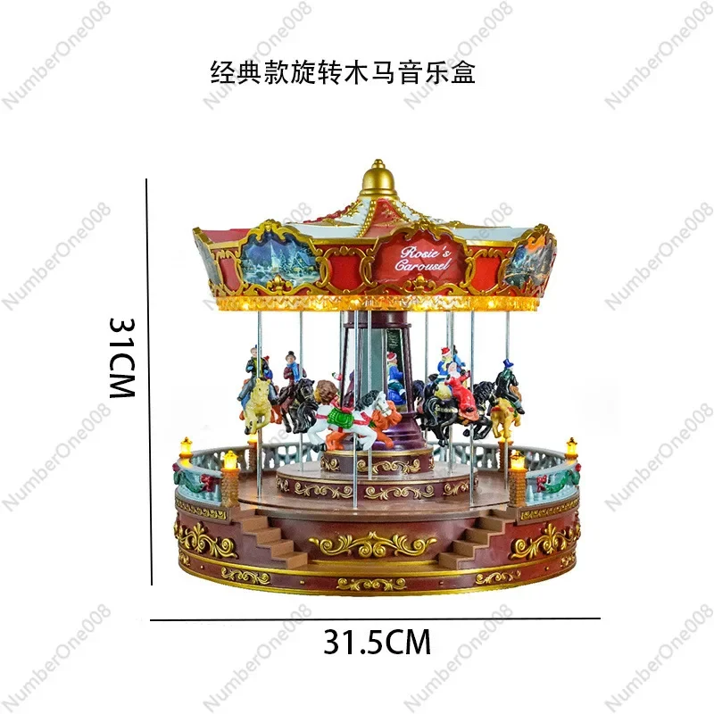 For Christmas Gifts Carousel Glowing Music Box Music Box Resin Boys Girls Kids