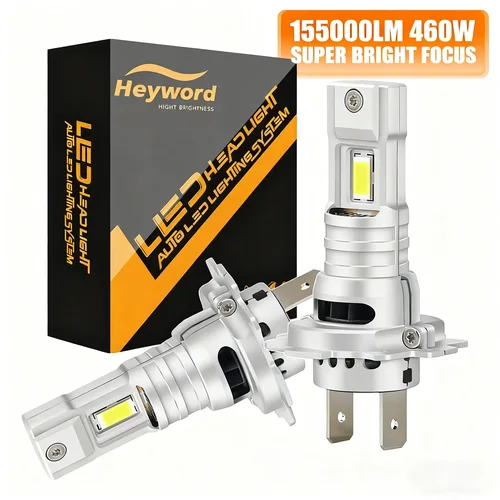 Imagen 1 del producto Heyword 2 piezas H7 Base de enchufe LED faro de coche 460W bombilla Turbo de alta potencia 6000K155000LM Chip Mini luz Plug Play Wiress con ventilador