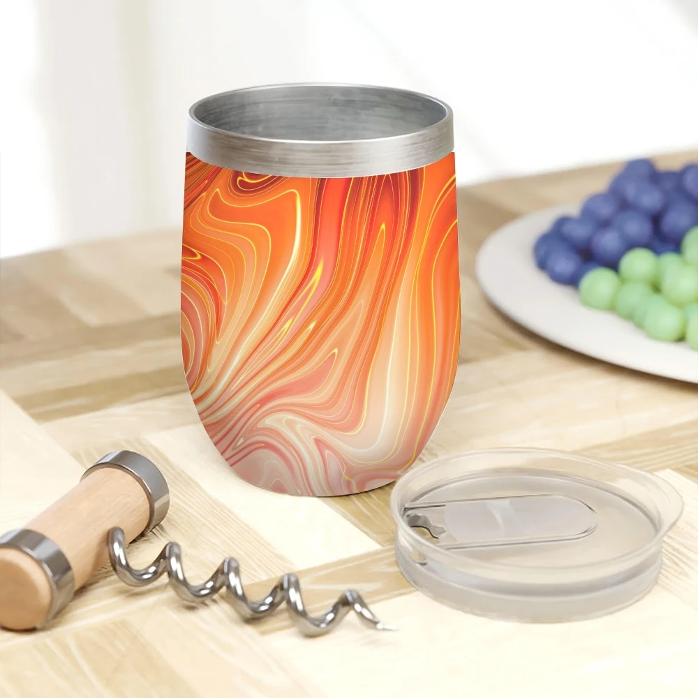 Liquid Marbling Paint Vacuum Flasks 12oz Insulated Wine Tumbler Vacuum Coffee Mug Egg Shape Thermos Cup
