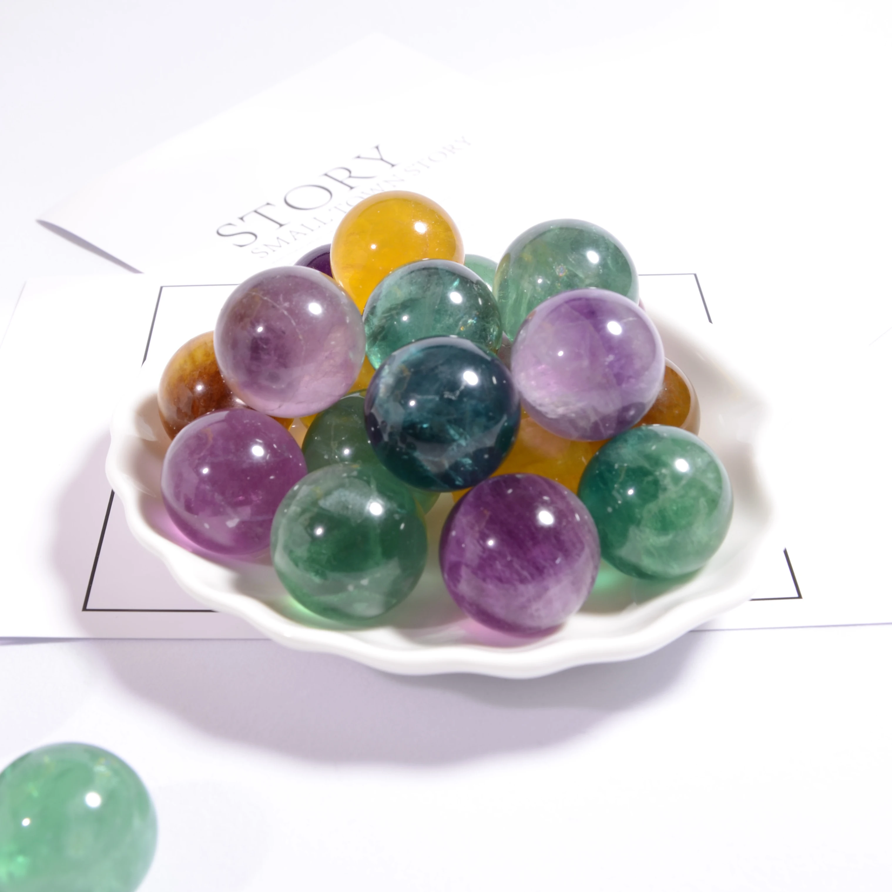 Natural Colorful Fluorite Sphere Crystal Quartz Ball Chakras Stone Healing Reiki Treatment Home Decoration