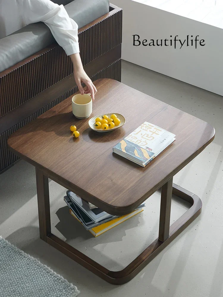 Simple Solid Wood Coffee Table Nordic Foldable Square Table Walnut Color Living Room Home Japanese Style Small Table