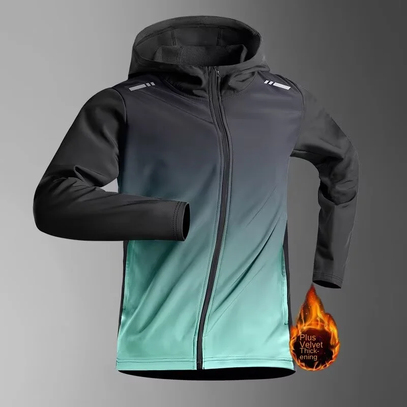 Men's Fall Quick-Dry Running Jacket Sporty Windbreaker Gym Top Professional Morning Run Training Sweatshirt with Fleece Lining a