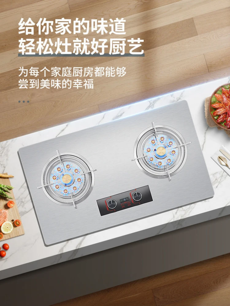 Kitchen Stove Household Stainless Steel Nine-chamber Strong Gas Double-head Natural Gas Liquefied Gas Gas Built-in Home Panel