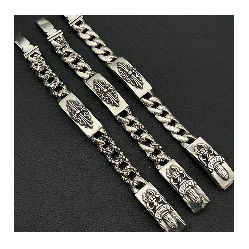 Bracelet Retro Style Sword Half Flower Long Cross Flower Full Flower Chain Cuban Chain Classic Domineering Trendy Brand view 3