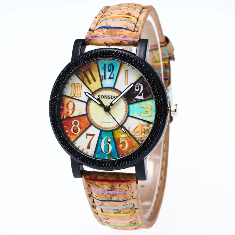 Casual Fashion Quartz Wristwatch For Women Leather Strap Painting Art Style Arabic Numeral Dial Clock Ladies Watches Decorations