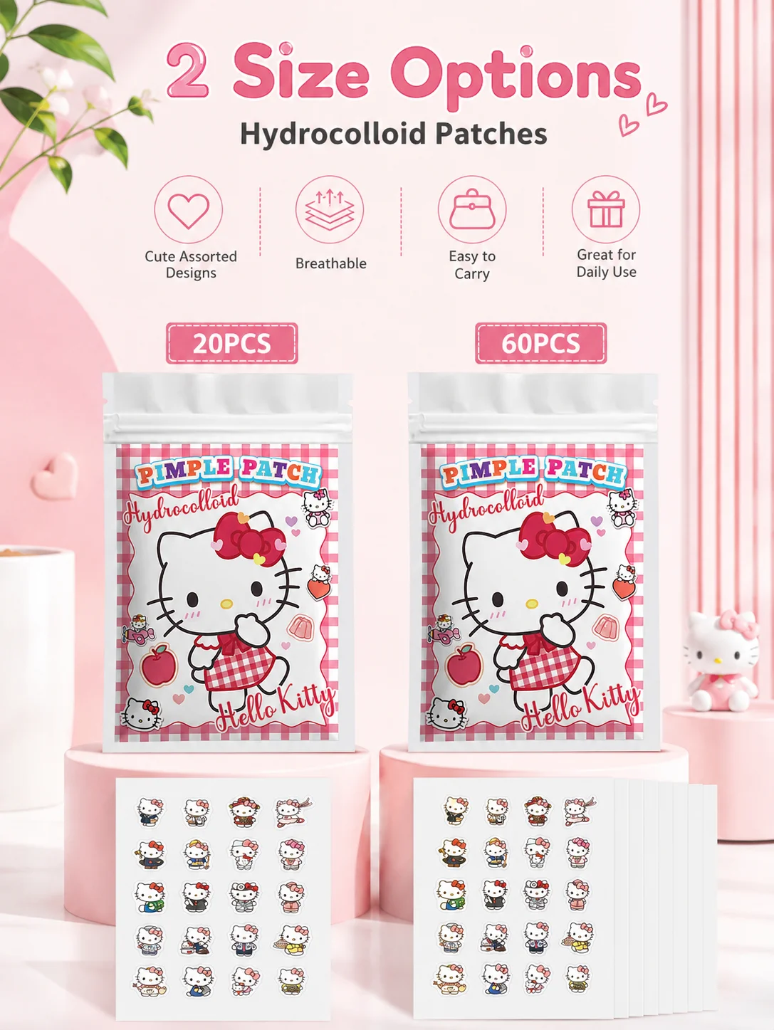 Sanrio Acne Pimple Patches, Hydrocolloid Spot Cover Stickers, Cute Face Care Patches for Daily Use