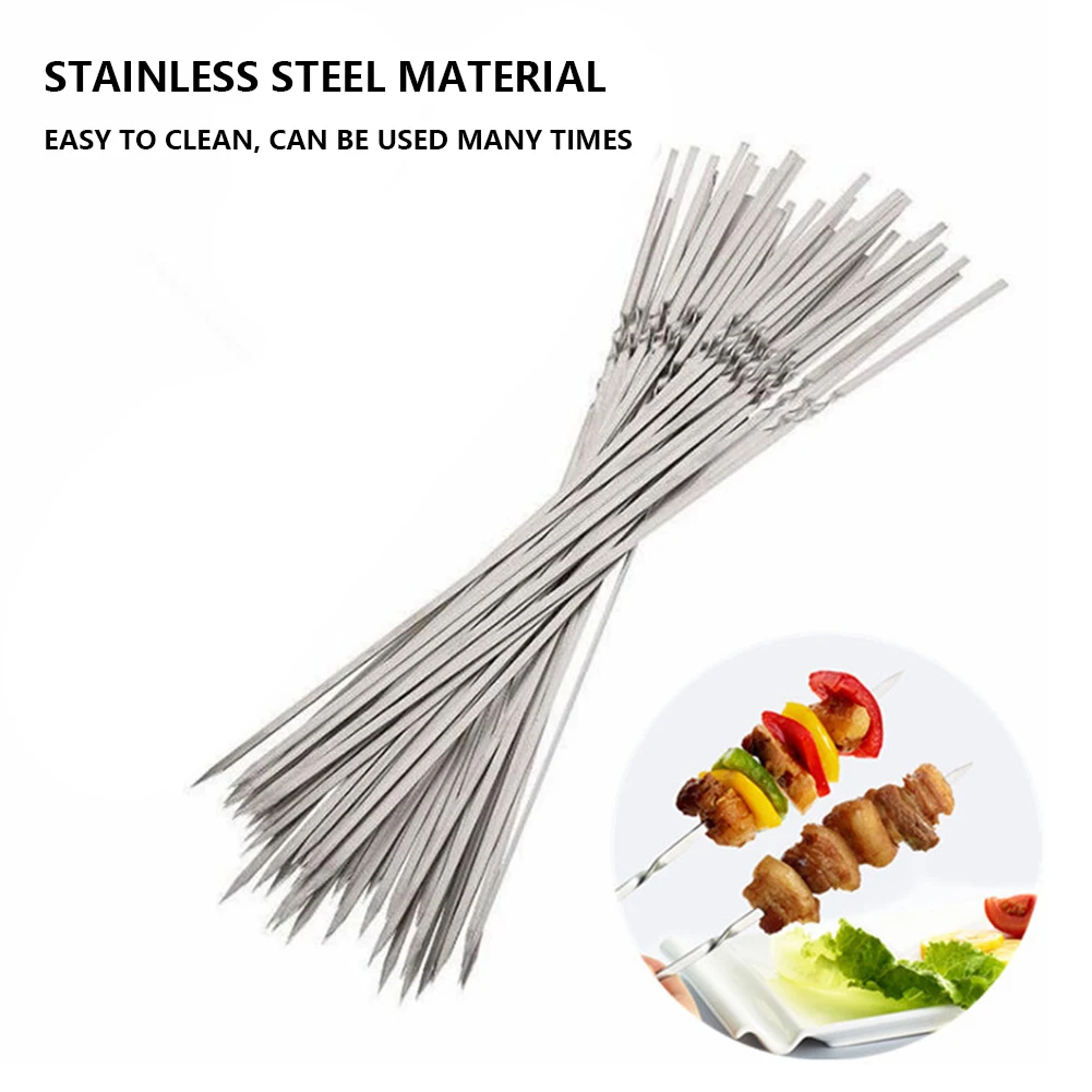 20pcs Kebab Stick Portable Grilling Skewers Stainless Steel Reusable Outdoor Camping Picnic Tools