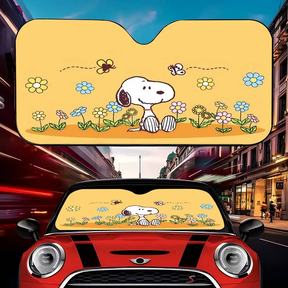 3D Cartoon Snoopy Heated Windshield Sunshade Car Window Windscreen Cover Sun Shade Auto Sun Visor Car-covers