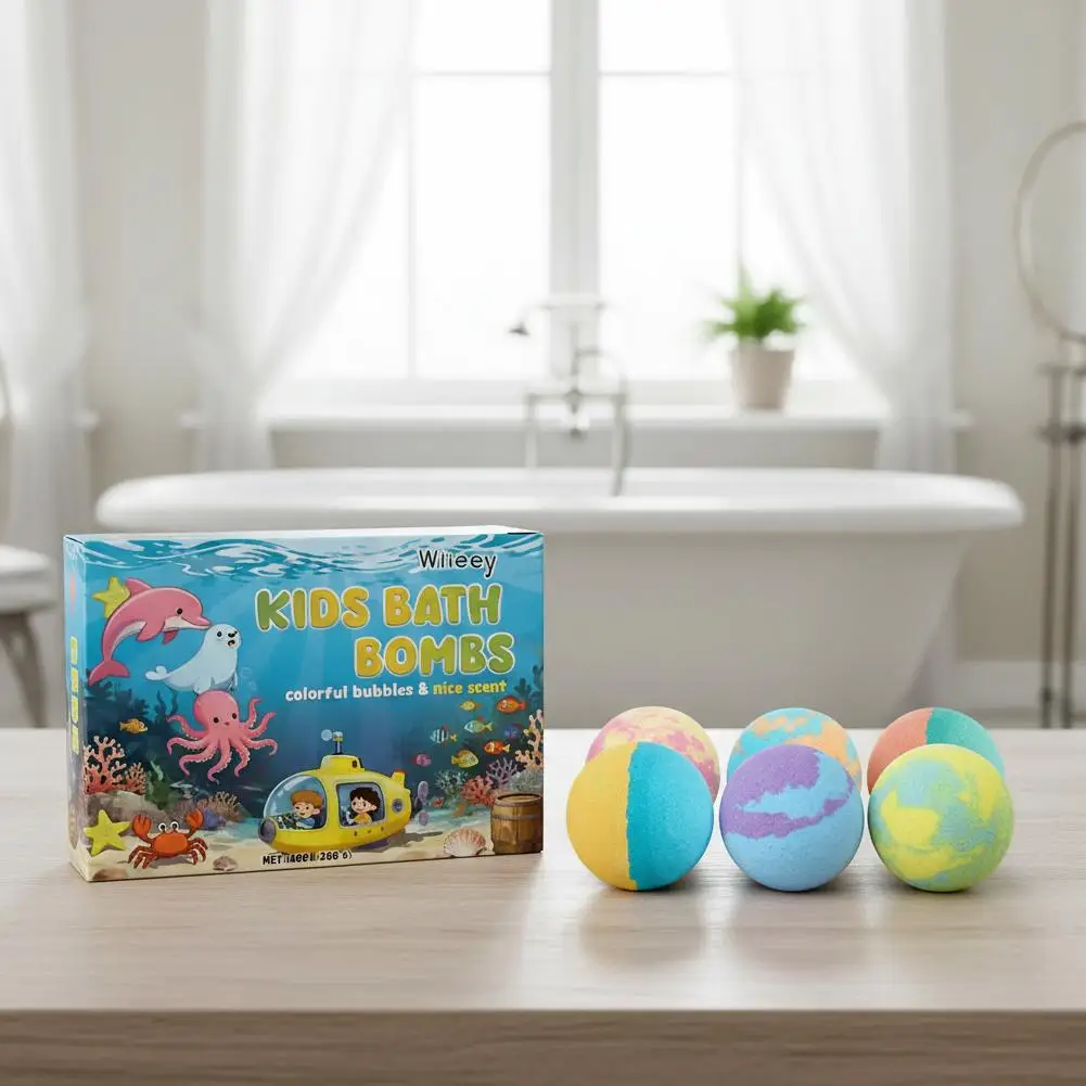 Fun Kids Bath Gift Box 6 Count Fizzy Bubble Bath Bombs For Exciting Relaxing Bathing Time Bright Colorful Dissolving Effect