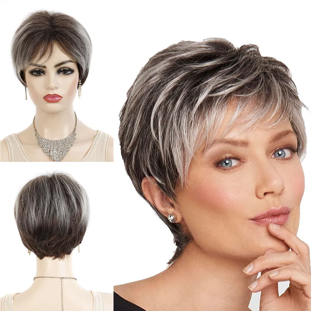 Synthetic Hair Short Straight Wig Pixie Cut Wigs For Women Black Blonde Wigs Women Cosplay Wig With Bangs Heat Resistant Fiber