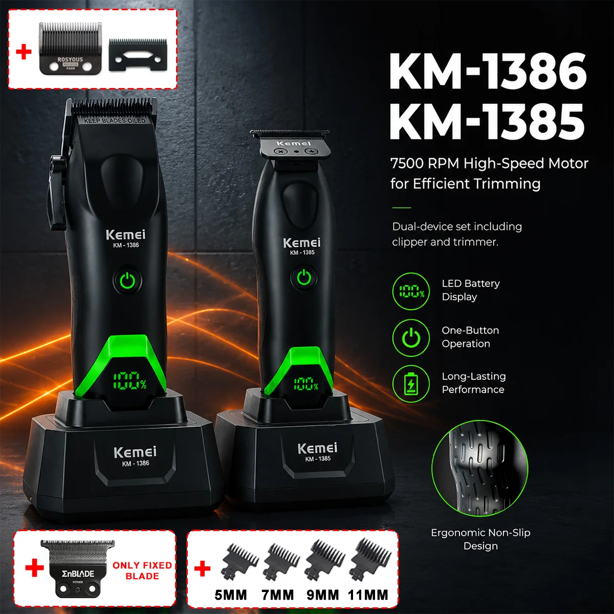 kemei-ヘアクリッパー-メンズ-プロフェッショナルキット-dlc-ブレード-7500rpm-dcmotor-ドック付き理髪機-ヘアトリマーマシン-km-1386-km-1385