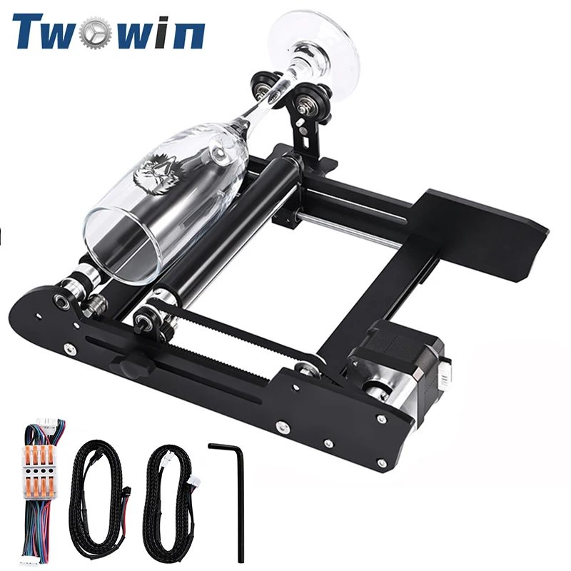 TWOWIN Laser Rotary Roller 360° Y-axis Laser Engraver Cylindrical Object Rotating Engraving 3D Printer Bottle Cans Circle Glass