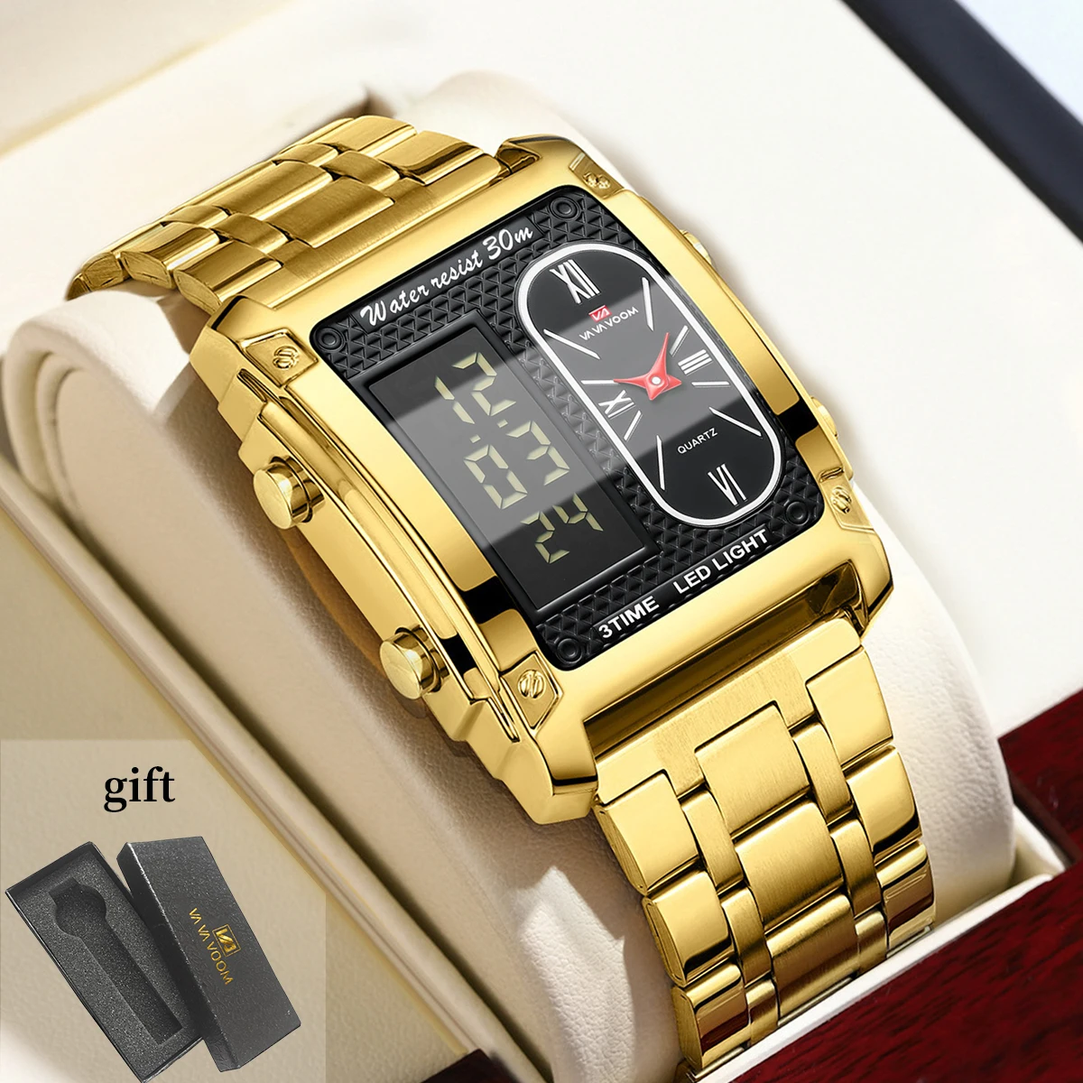 Business Quartz Watches Men Fashion Electronic LED Stainless Steel Gold Luxury Movement Timing Couple Watch for Men Clock Reloj