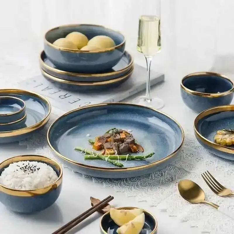 1Pcs Ceramic Dishes Steak Dessert Dinner Plate Gradient Salad Dish Plates Tableware