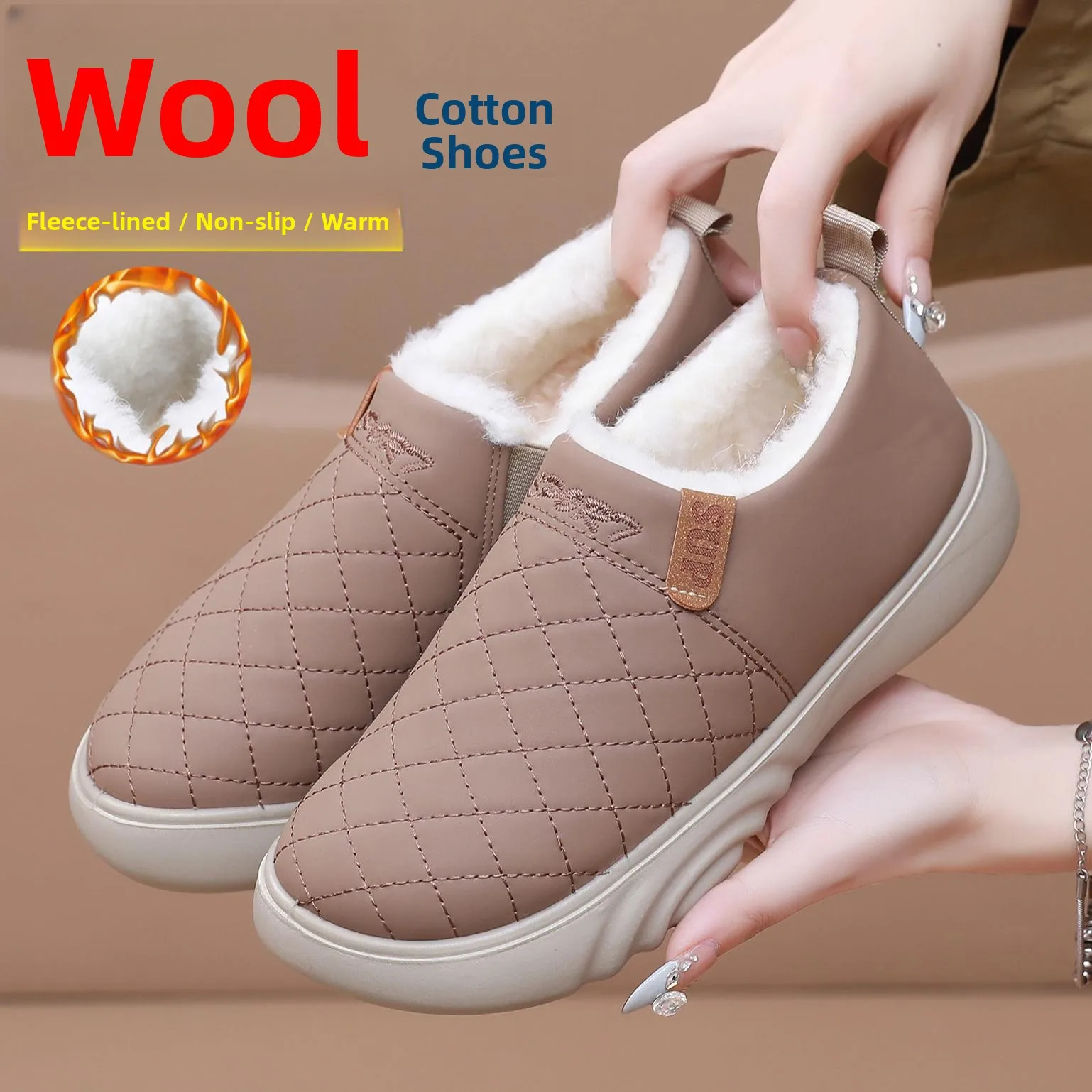 

Old Beijing Cloth Shoes Women's Winter Wool Cotton Anti-slip Thick Bottom Mom Cotton Boots Fleece Lined Thickened Warm Shoes