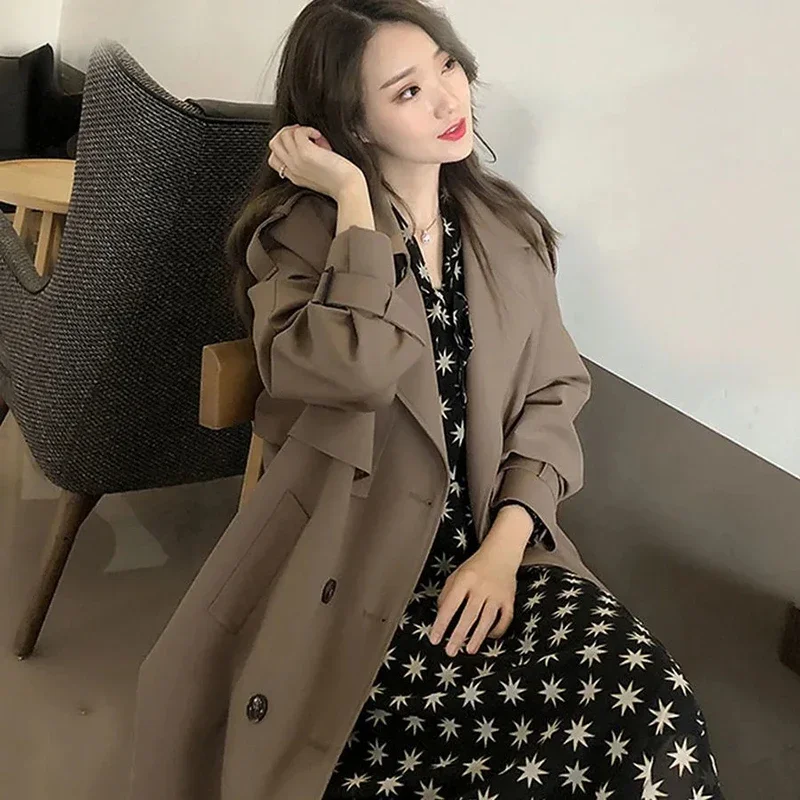 Trench Basic retrò donna coreano Casual allentato doppiopetto autunno inverno capispalla solido a maniche lunghe Harajuku Y2K giacca