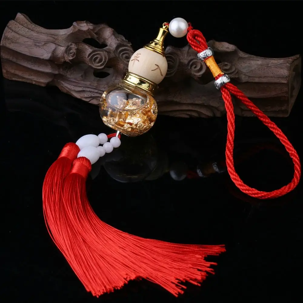 Chinese Style Glass Bottle Gourd Pendant Gold Foil Bottom Gourd Shaped Mini Gourd Bottle Cartoon Car Interior Accessories