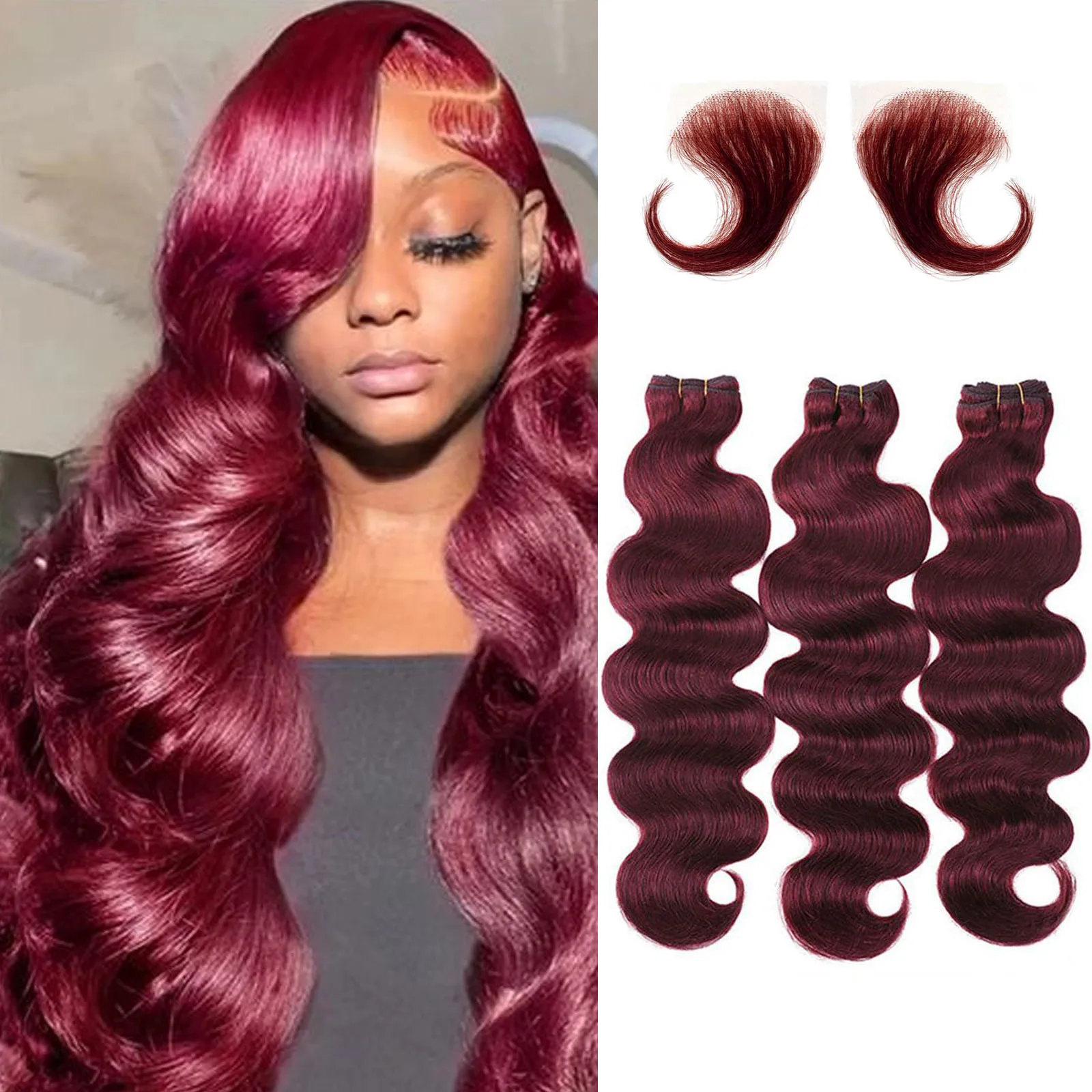 3 Bundles Weave Human Hair 20 20 20Inch Body Wave Bundles Burgundy Color Human Hair 100% Unprocessed Brazilian Virgin Human Hair