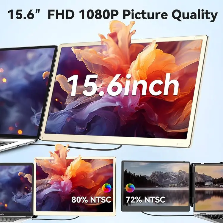 يوصي موسع شاشة S6 مقاس 15.6 بوصة FHD 1080P موسع شاشة محمول ثلاثي لأجهزة الكمبيوتر المحمولة المتوافقة مع نظام التشغيل Windows Mac Android