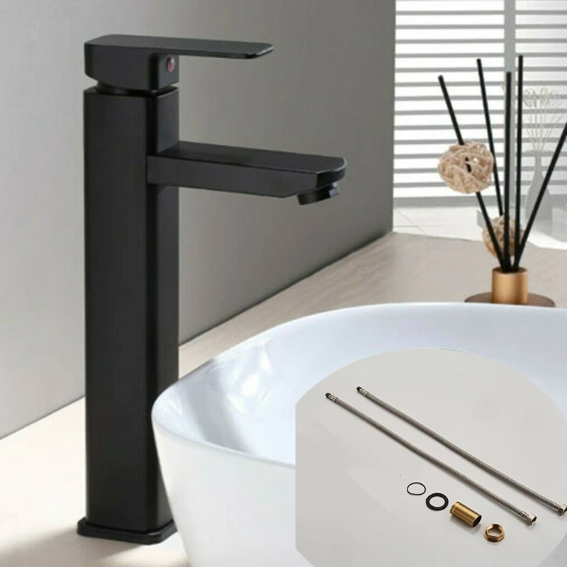 Widespread Bathroom Basin Faucet Waterfall 3 Holes Sink Mixer Tap Matte Black