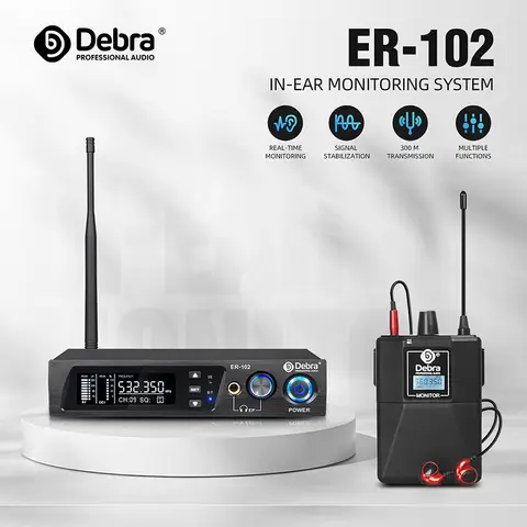 Debra UHF PRO 무선 헤드폰 이어폰 모니터 ER-102 송신기 수신기, 콘서트 홈 시어터 무대용 오디오