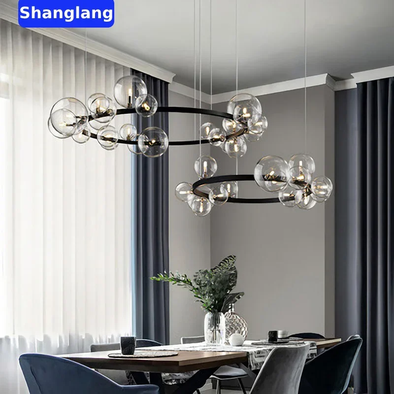 Lampadario a LED con sfera di vetro ad anello moderno in stile nordico soggiorno sala da pranzo cucina studio Gloss Home Design lampade per la decorazione d'interni