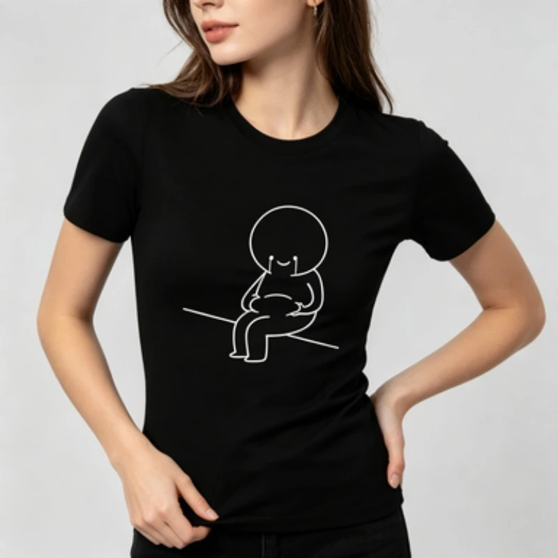 Short-Sleeve Shirt for Summer, Feeling Sad about Gaining Weight, Creatively Designed Round-Neck T-Shirt, Unisex Casual Tops