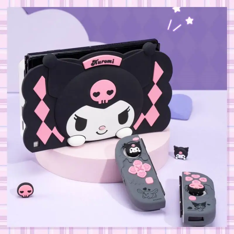 

New Kawaii Sanrioed Kuromi Anime Figure Switch Oled Base Protective Case Anti-Fall Exquisite Digital Accessories Festival Gift