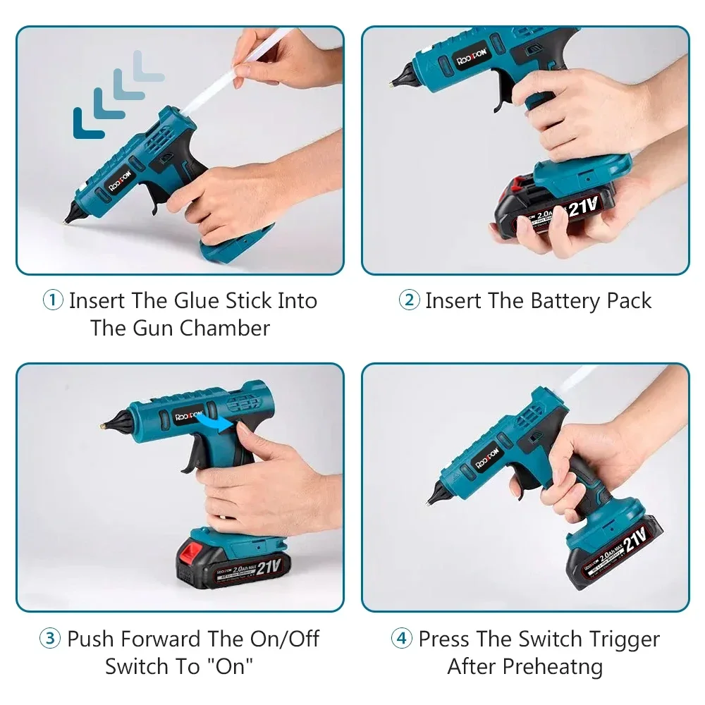 Electric Cordless Hot Melt Glue Gun 100W with 10pcs 11mm Glue Stick 21V Battery Car Repair Tool  For Makita Battery