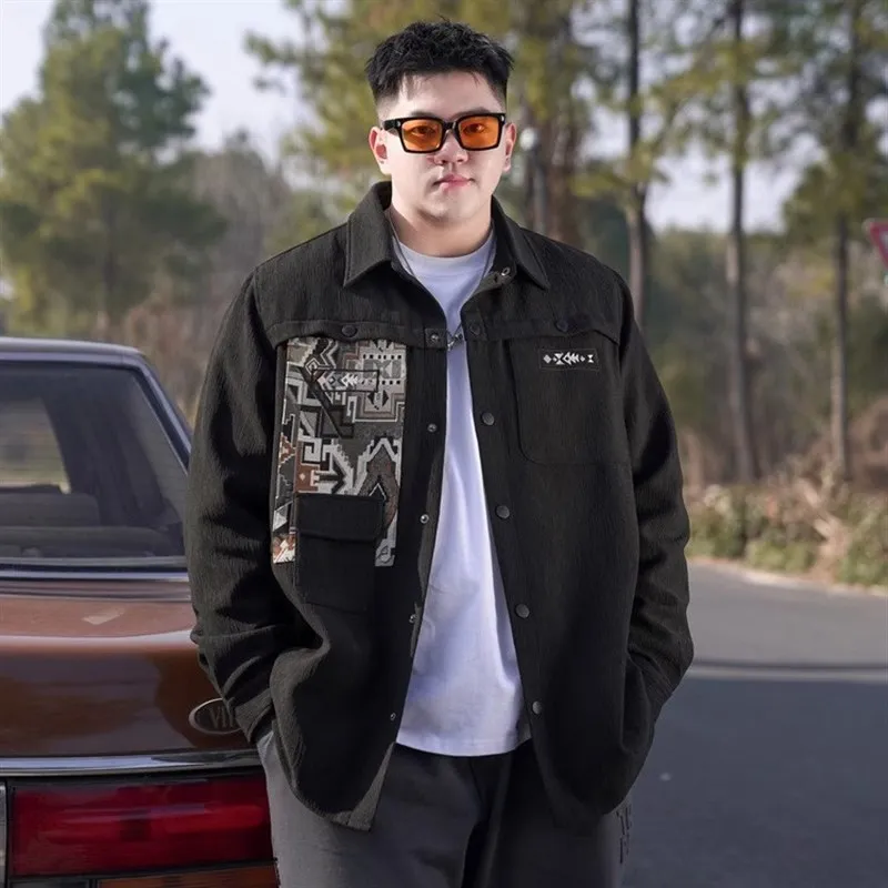 

plus Size Men's Jacket Casual Shirt Style Ethnic Trendy Loose Fit Autumn Spring New Arrival for Fat Men Comfortable Outerwear