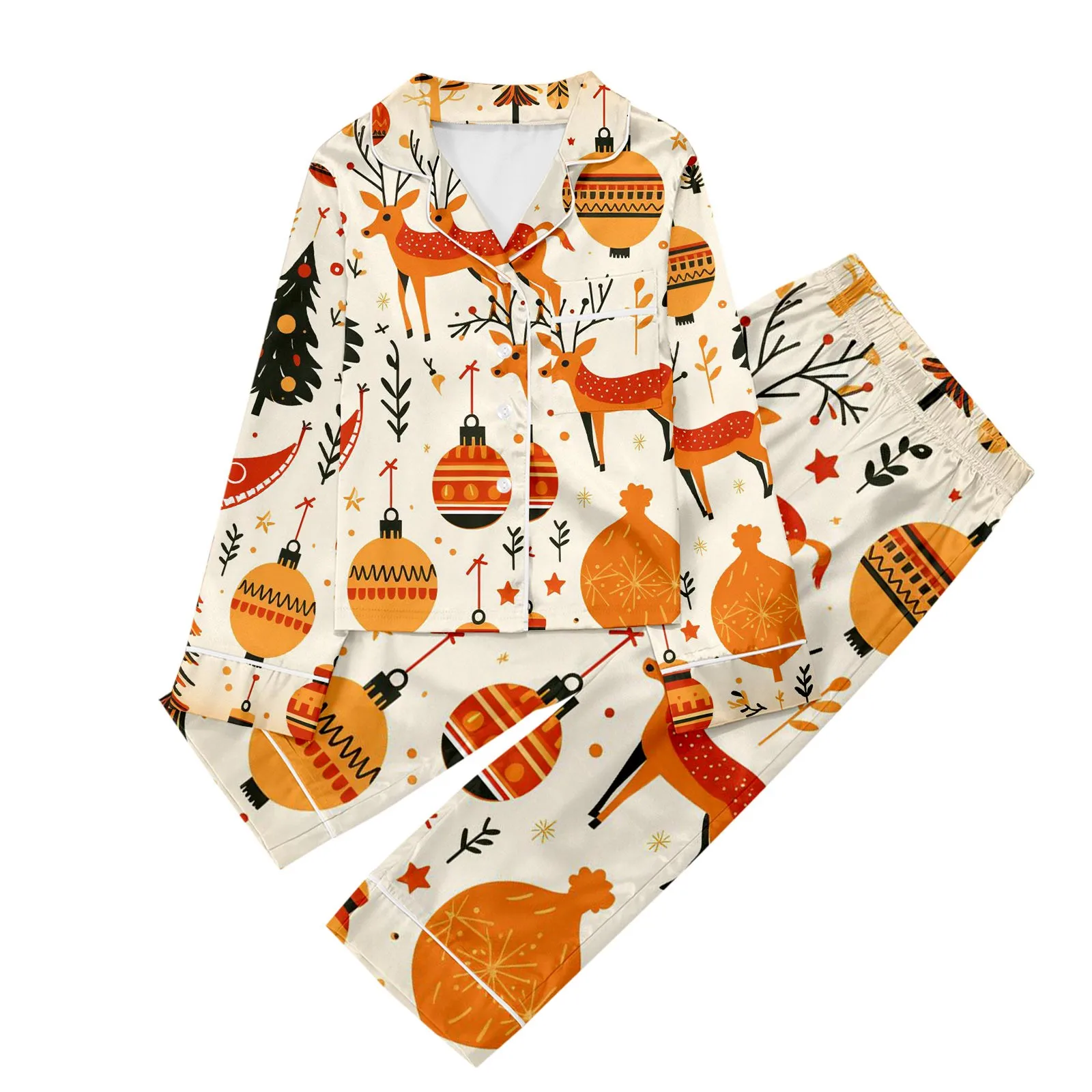 Kids Christmas Pattern Print Pajamas Sets Pattern Shirt Pants Pajama Suit For Children Long Sleeve Button 2Pcs Boy Girl Pyjamas