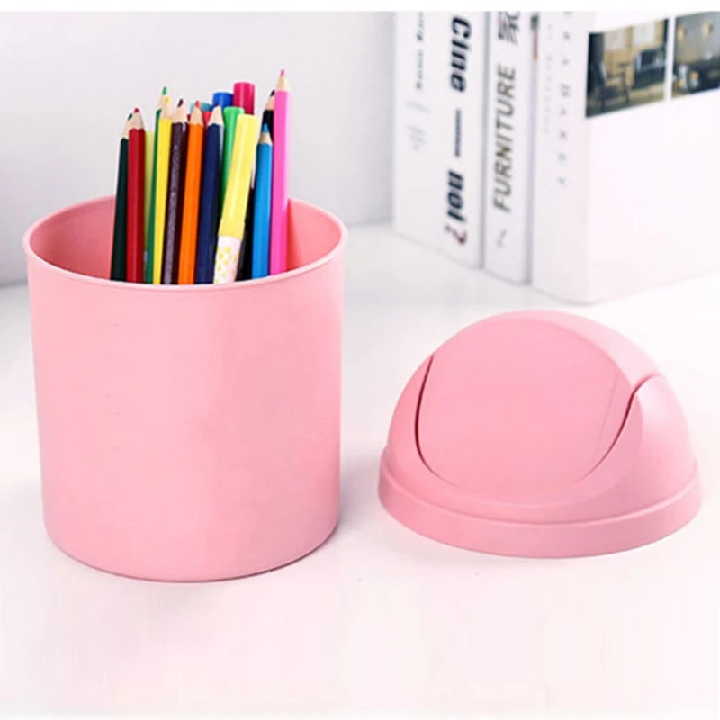 Mini Waste Bin Trash Cans Desktop Garbage Basket Table Roll Swing Lid Small Scissors Pencil Household Office Storage Accessories