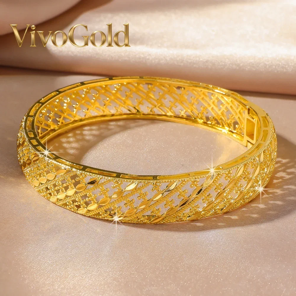 

VivoGoldLight Luxury High-end 9999 24K Real Gold Dubai Bridal Snaps Hollow Twill Leaf Women's Bracelet Wedding
