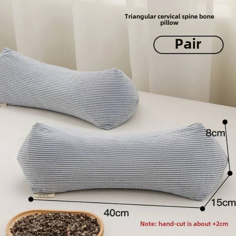 Pure Cotton Three-dimensional Triangular Striped Buckwheat Pillow Full Buckwheat Hull Filling To Protect Cervical Spine
