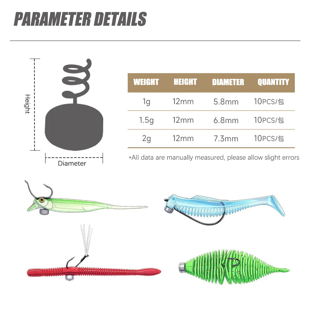 10Pcs New Insert Weights 1g 1.5g 2g Screw Lock Spring Insert Ultra-Hard Alloy Weighted Lead Sinkers Bass Texas Carolina Rigs