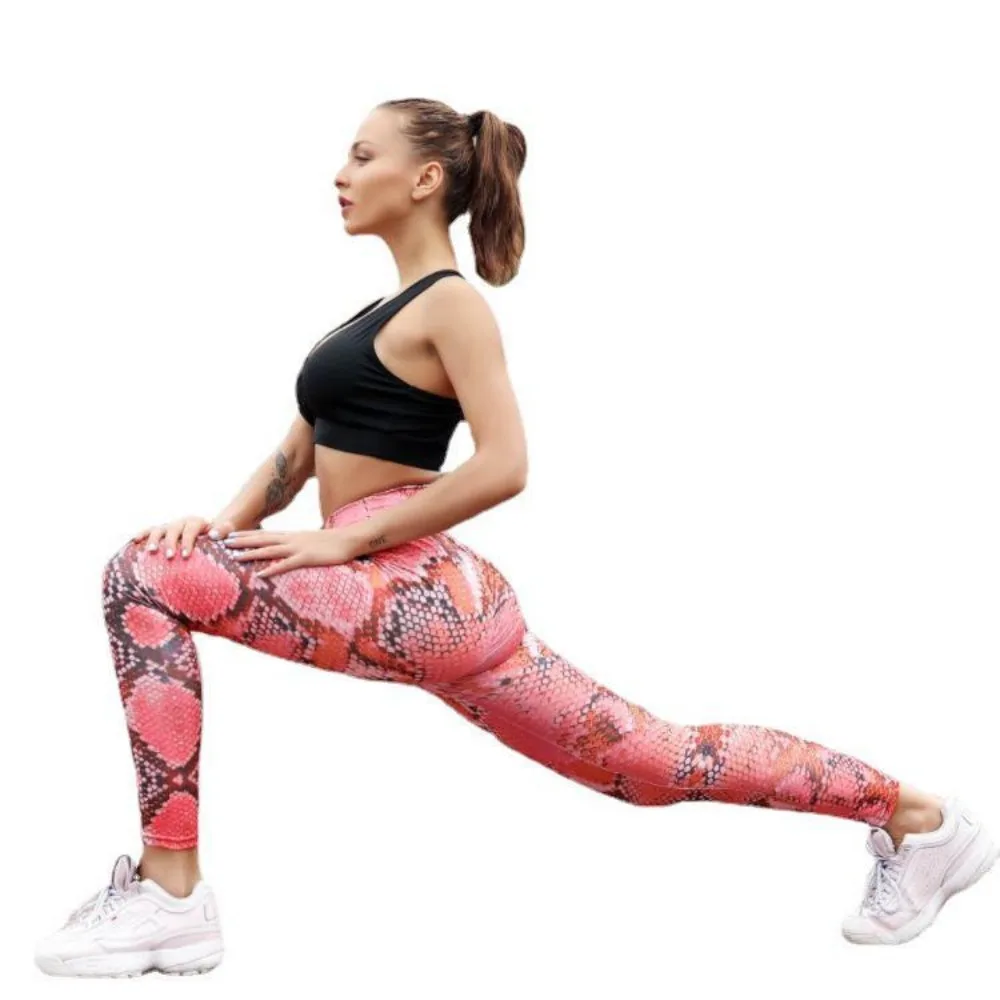 Open Crotch Outdoor Sex Erotic Pants Women Yoga Leggings Push Up Print Peach Hip  Gym Python Pattern High Waist Tight Trousers